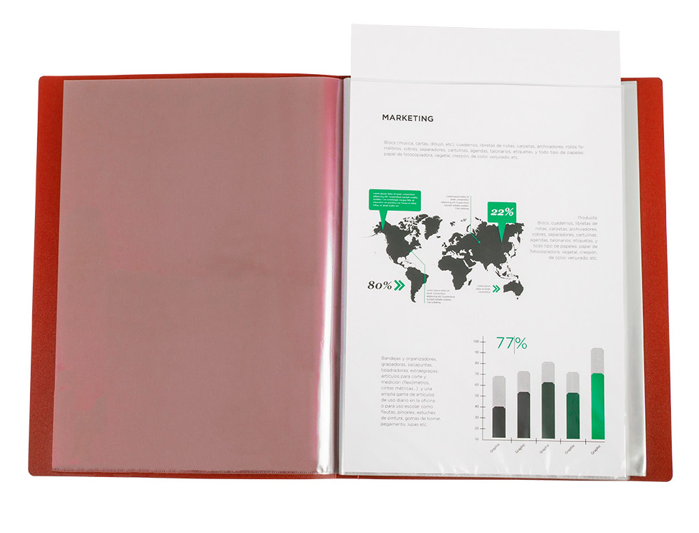 LIDERPAPEL - Carpeta 30 fundas canguro pp din A4 rojo translucido portada y lomo personalizable (Ref. JC20)