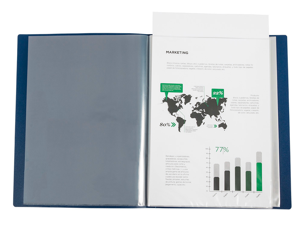 LIDERPAPEL - Carpeta 60 fundas canguro pp din A4 azul translucido portada y lomo personalizable (Ref. JC24)