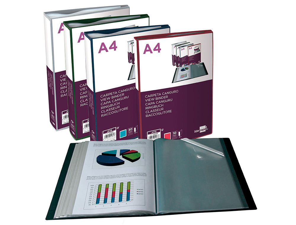 LIDERPAPEL - Carpeta 60 fundas canguro pp din A4 azul translucido portada y lomo personalizable (Ref. JC24)