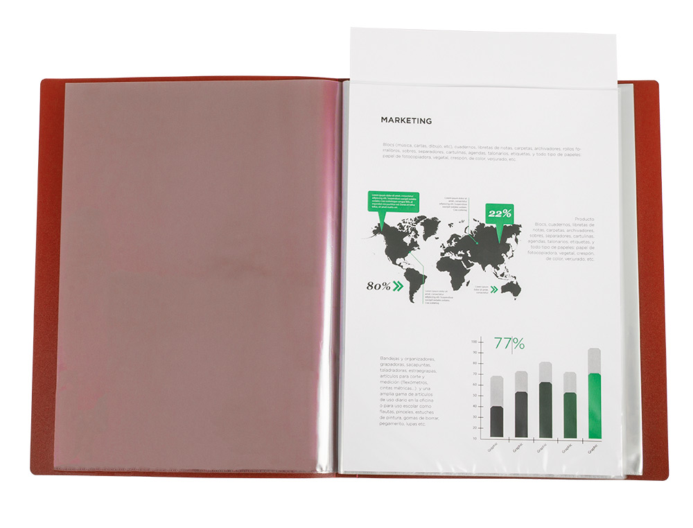 LIDERPAPEL - Carpeta 60 fundas canguro pp din A4 rojo translucido portada y lomo personalizable (Ref. JC25)