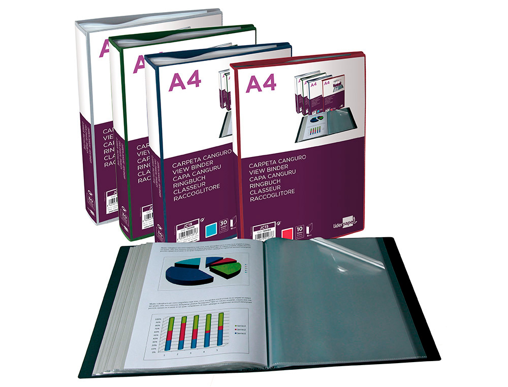 LIDERPAPEL - Carpeta 60 fundas canguro pp din A4 transparenteportada y lomo personalizable (Ref. JC23)