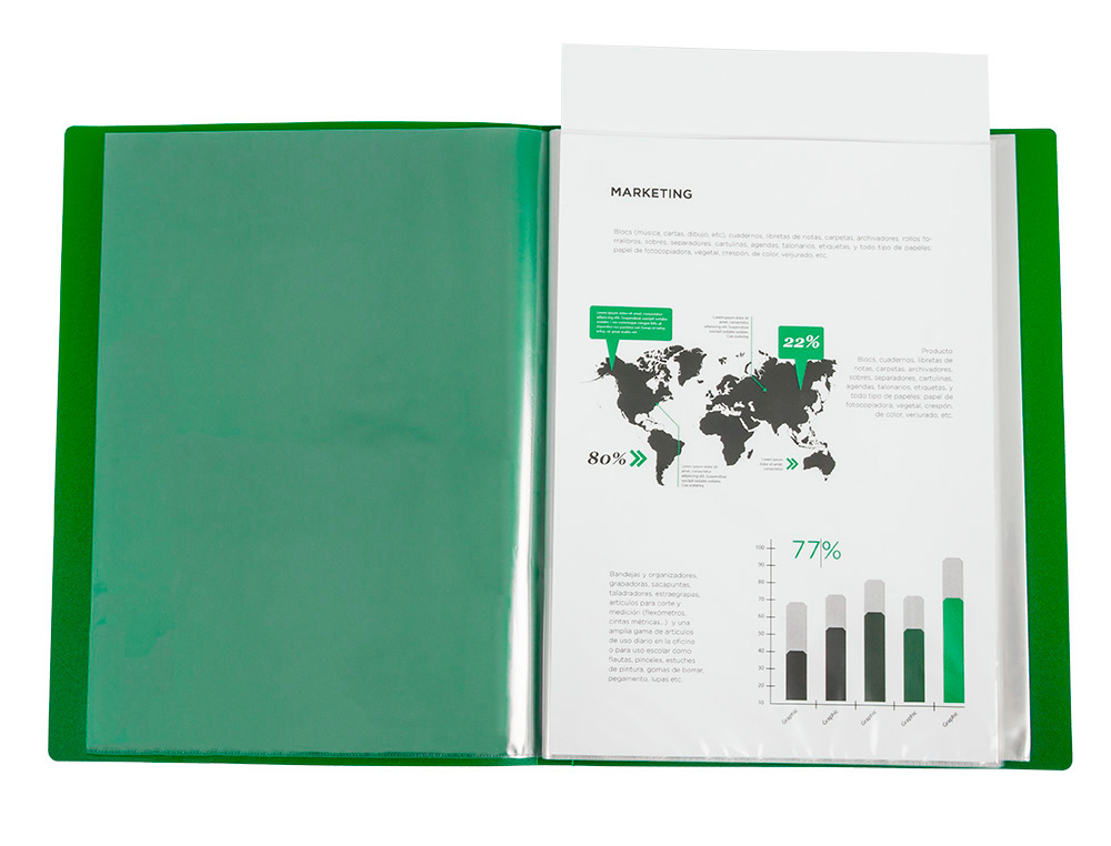 LIDERPAPEL - Carpeta 80 fundas canguro pp din A4 verde translucido portada y lomo personalizable (Ref. JC31)