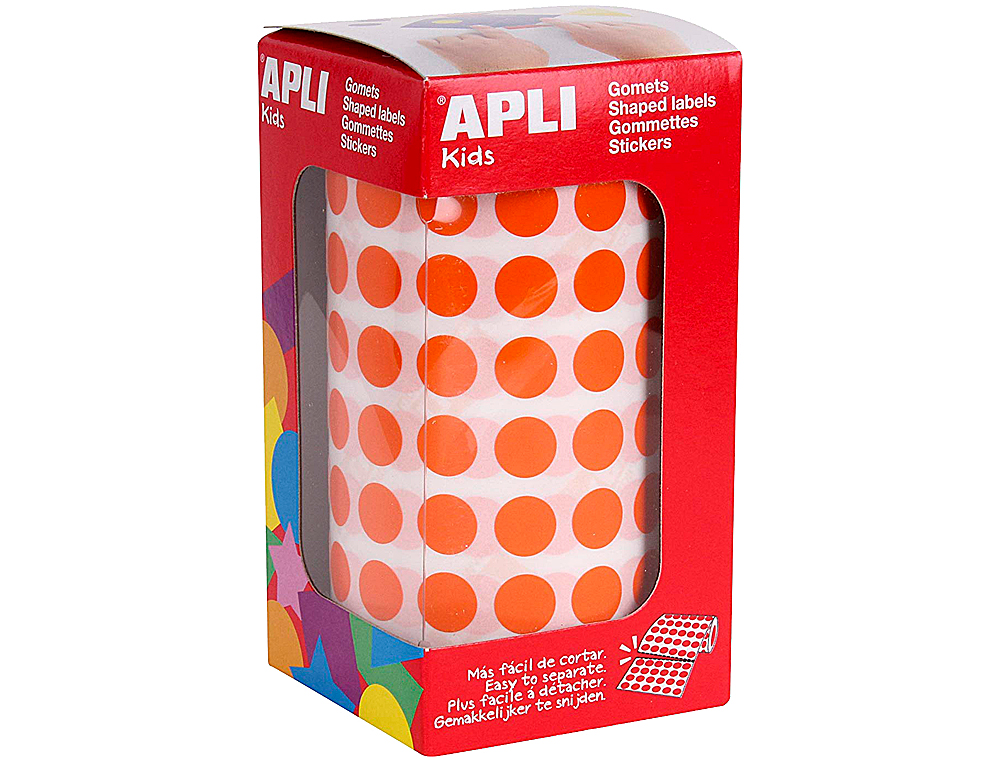 APLI - Gomets autoadhesivo circulares 10,5 mm naranja rollo con 5192 unidades (Ref. 11477)