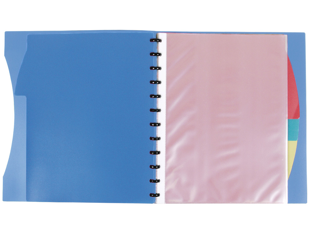 LIDERPAPEL - Carpeta A4 con 40 fundas intercambiables 5 sep sobre y gomilla portada y lomo personalizable azul (Ref. JC34)