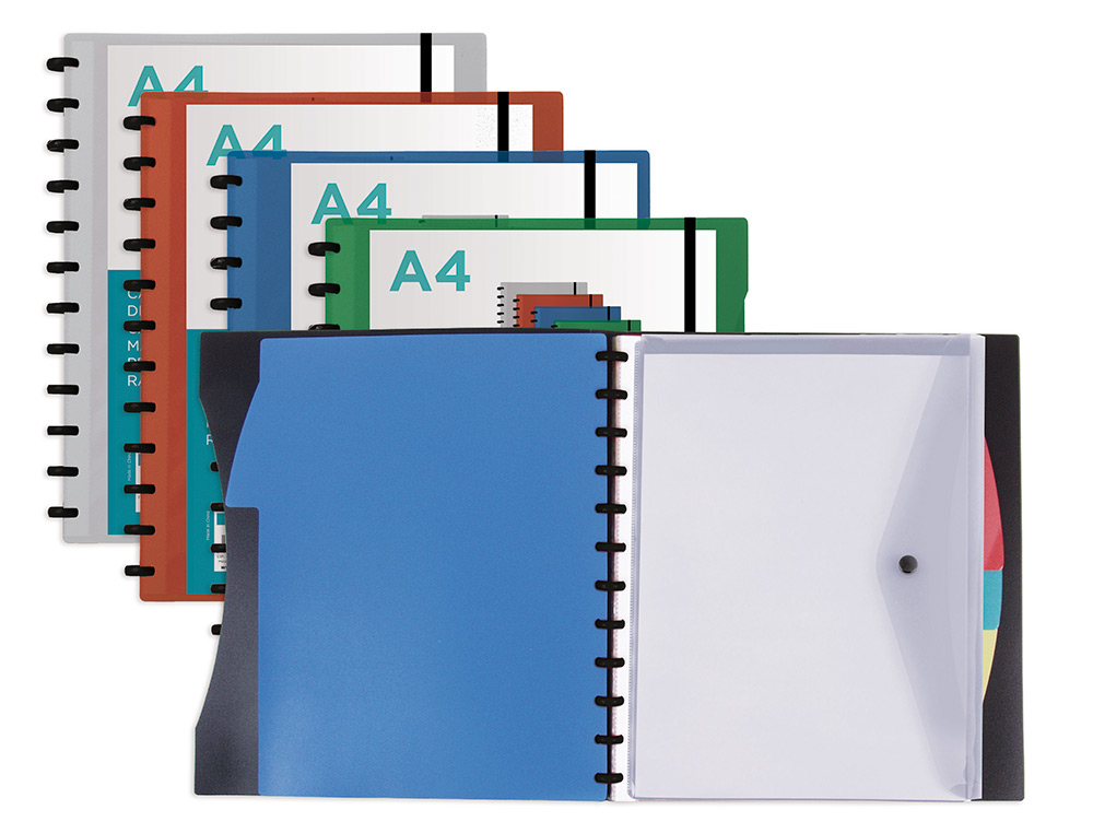 LIDERPAPEL - Carpeta A4 con 40 fundas intercambiables 5 sep sobre y gomilla portada y lomo personalizable negro (Ref. JC32)