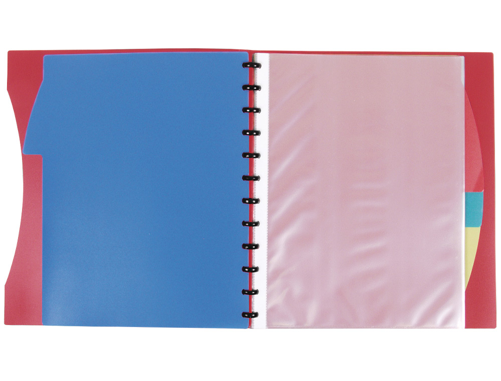 LIDERPAPEL - Carpeta A4 con 40 fundas intercambiables 5 sep sobre y gomilla portada y lomo personalizable rojo (Ref. JC35)