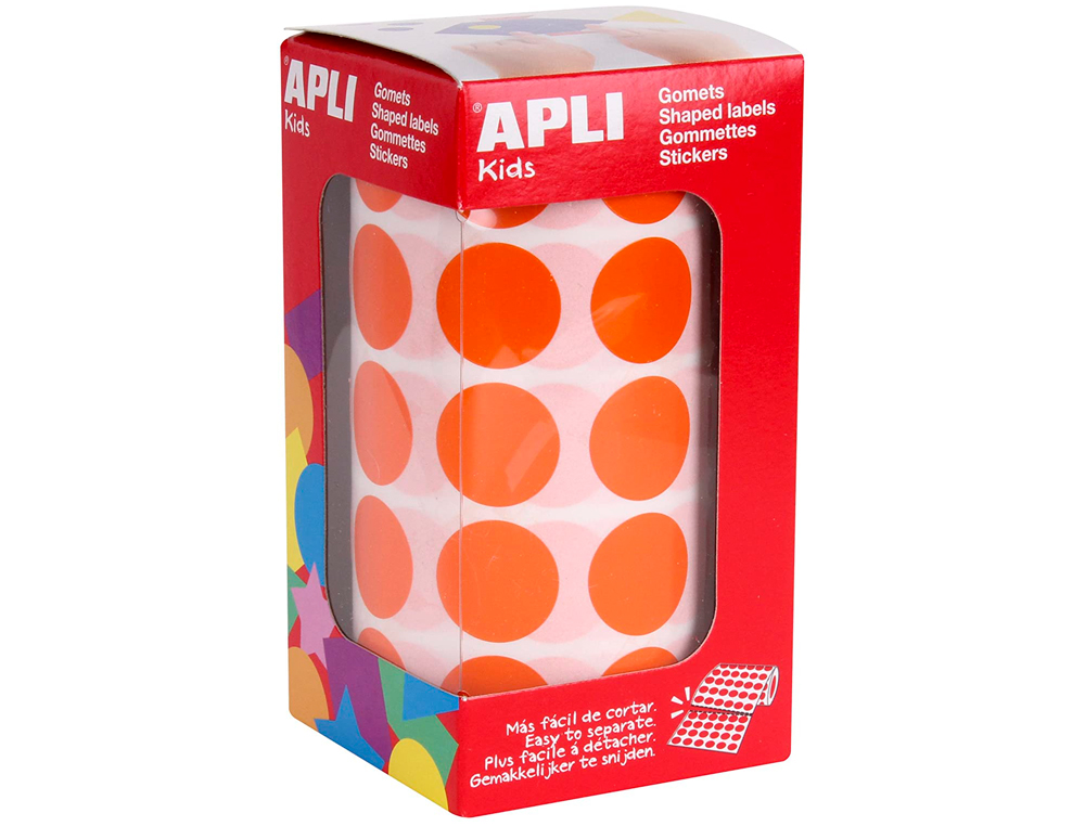APLI - Gomets autoadhesivos circulares 20 mm naranja en rollo de 1770 unidades (Ref. 11488)