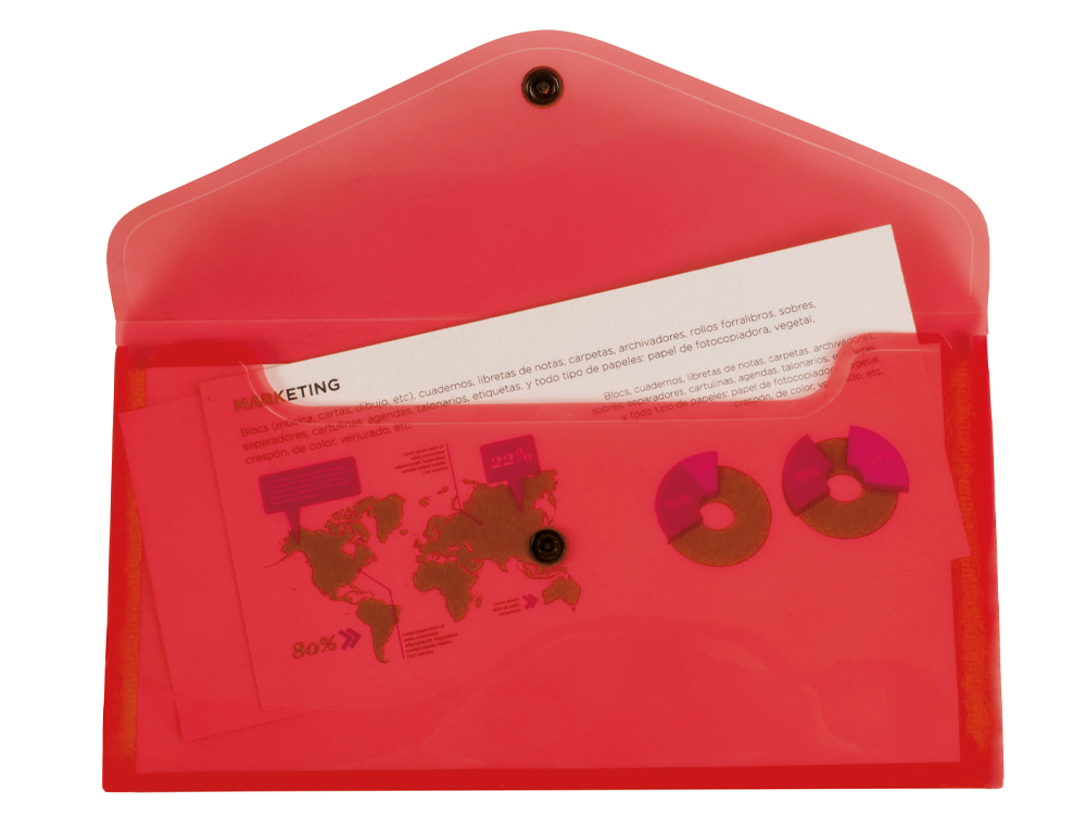 LIDERPAPEL - Carpeta dossier broche polipropileno tamaño sobre americano 260x140 mm rojo translucido (Ref. DS79)