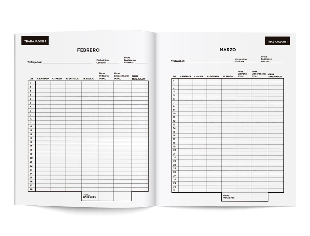LIDERPAPEL - Libro registro de jornada empleados 2021 din A4 10 empleados mes pagina papel blanco 90 gr (Ref. LV05)