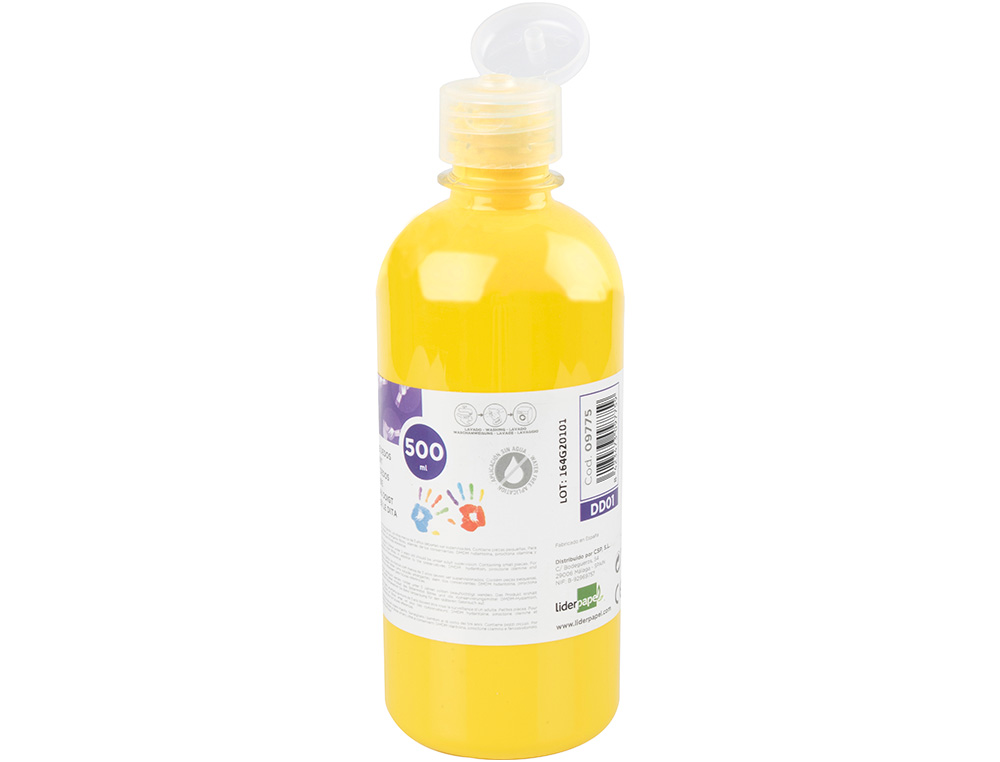 LIDERPAPEL - Pintura dedos botella de 500 ml amarillo (Ref. DD01)
