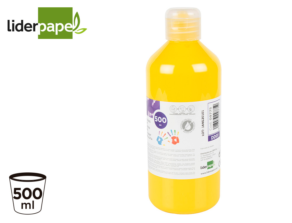 LIDERPAPEL - Pintura dedos botella de 500 ml amarillo (Ref. DD01)