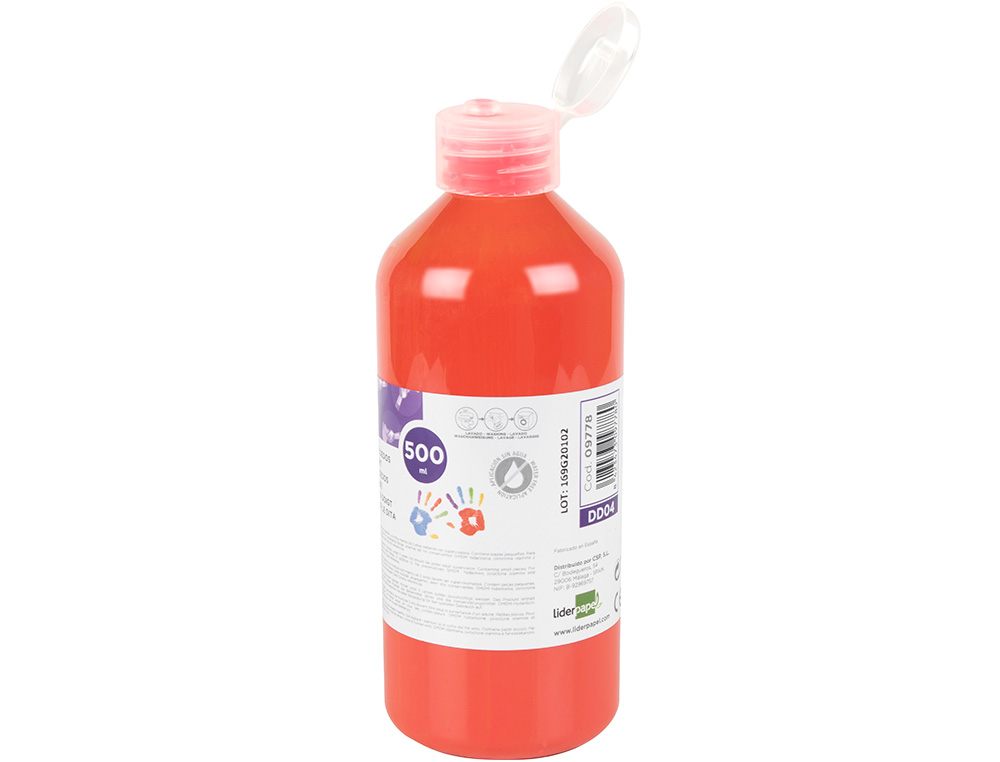 LIDERPAPEL - Pintura dedos botella de 500 ml rojo (Ref. DD04)