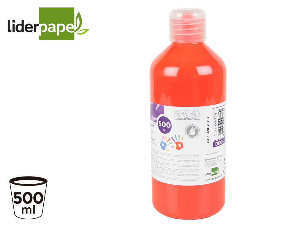 LIDERPAPEL - Pintura dedos botella de 500 ml rojo (Ref. DD04)
