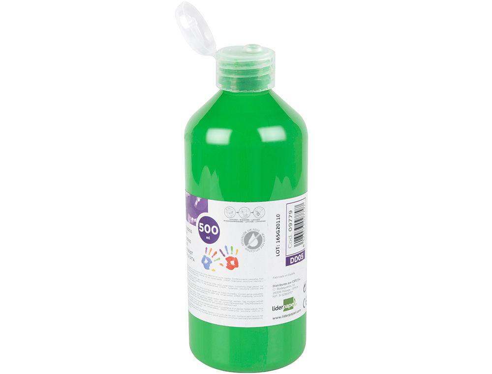 LIDERPAPEL - Pintura dedos botella de 500 ml verde (Ref. DD05)