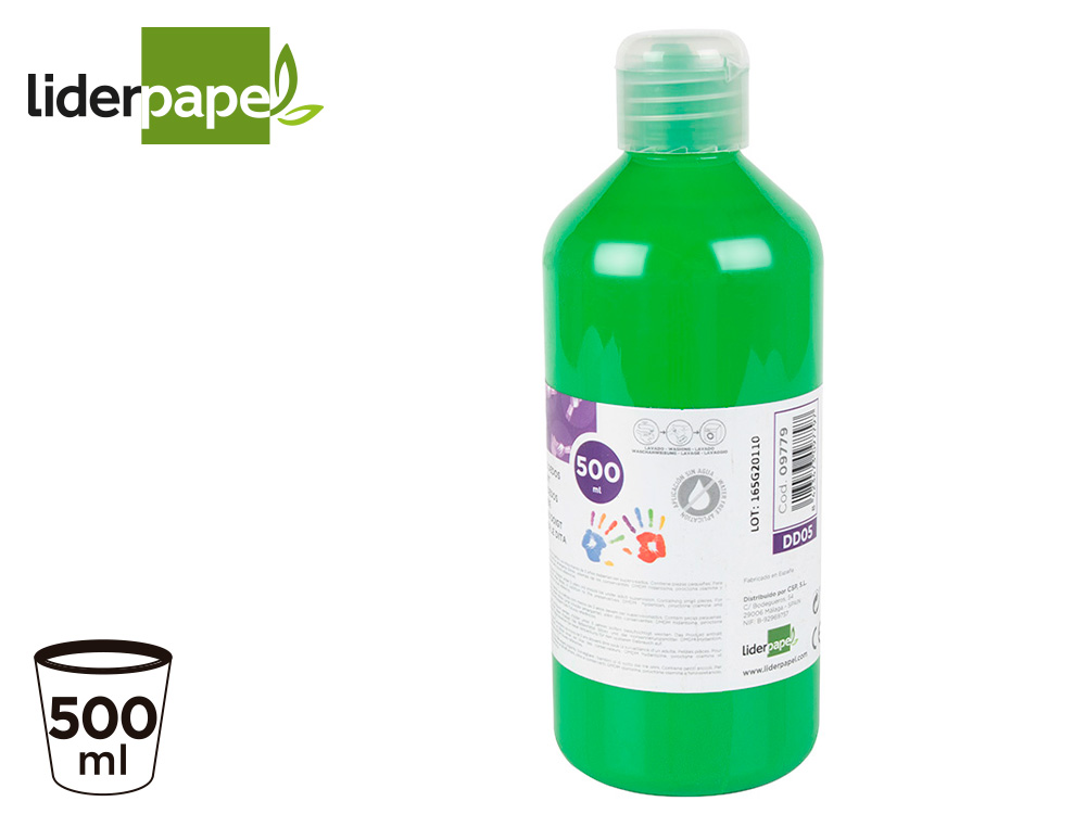 LIDERPAPEL - Pintura dedos botella de 500 ml verde (Ref. DD05)