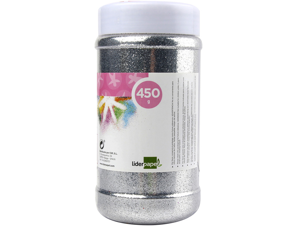LIDERPAPEL - Purpurina fantasia color plata metalizado bote de 425 gr (Ref. PU28)