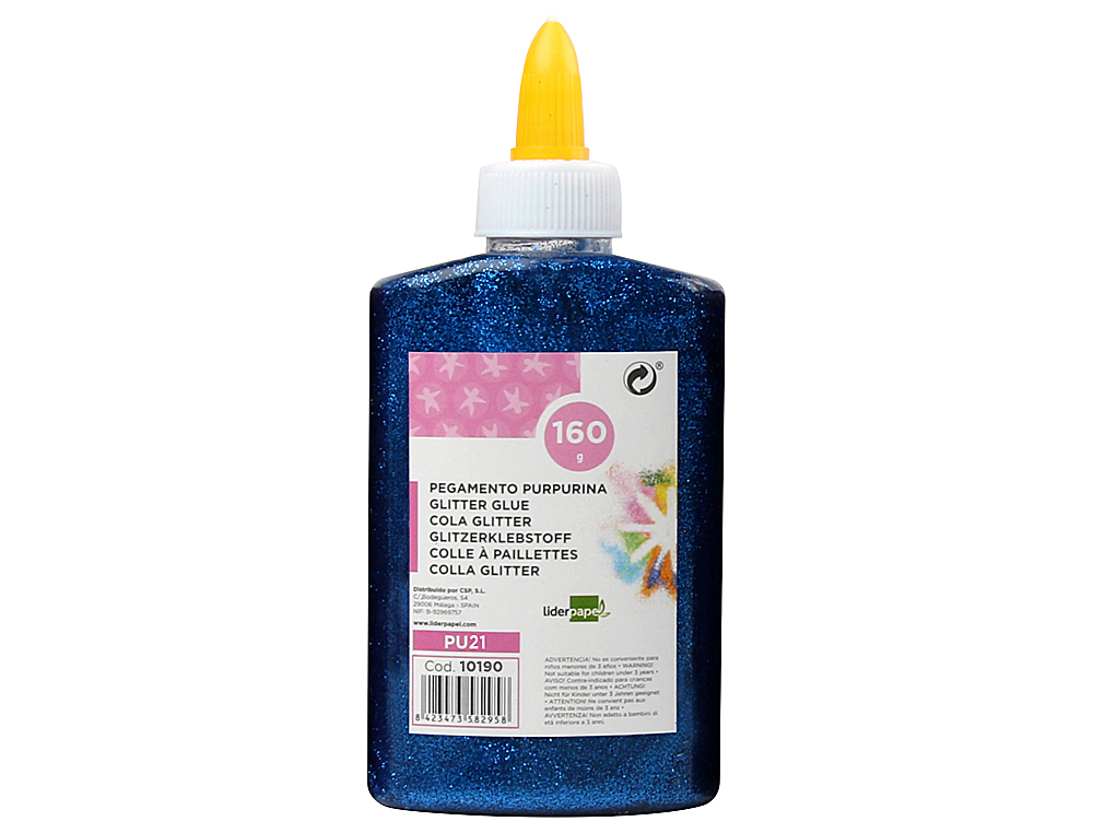LIDERPAPEL - Purpurina pegamento fantasia azul metalizado bote de 160 gr (Ref. PU21)