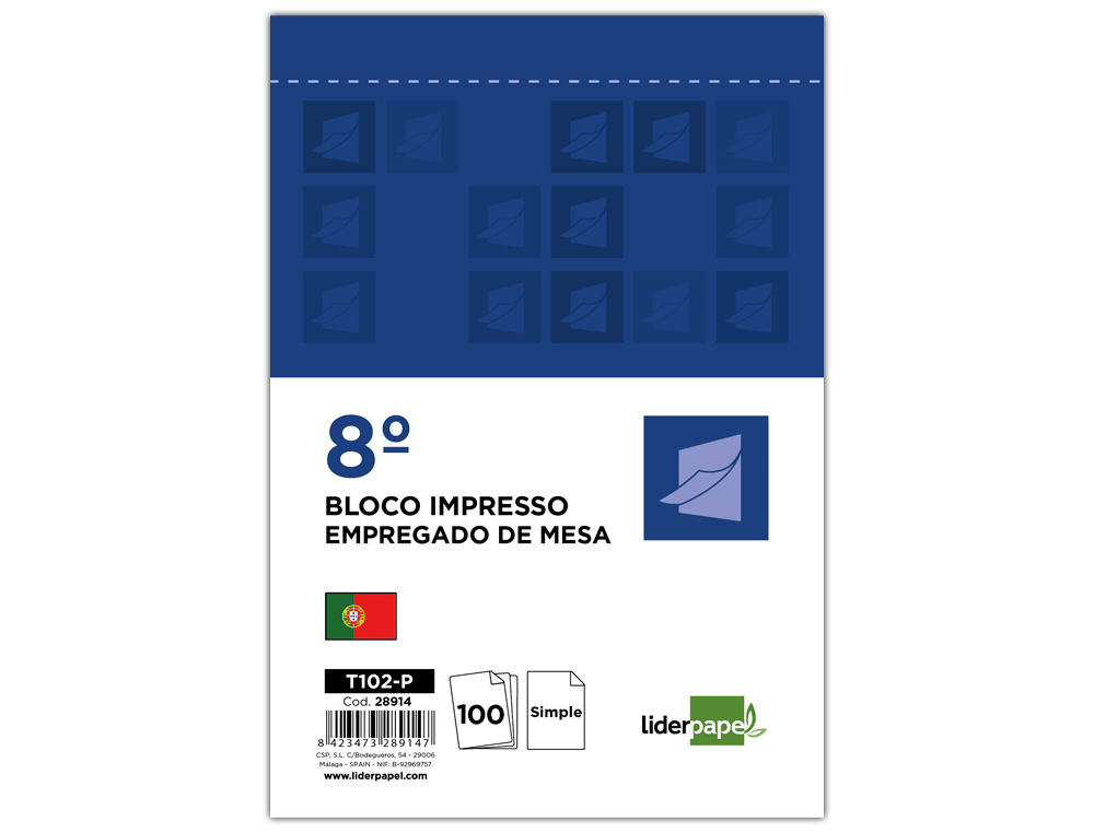 LIDERPAPEL - Talonario camarero octavo -sin iva- 202 duplicado-texto en portugues (Ref. T202-P)