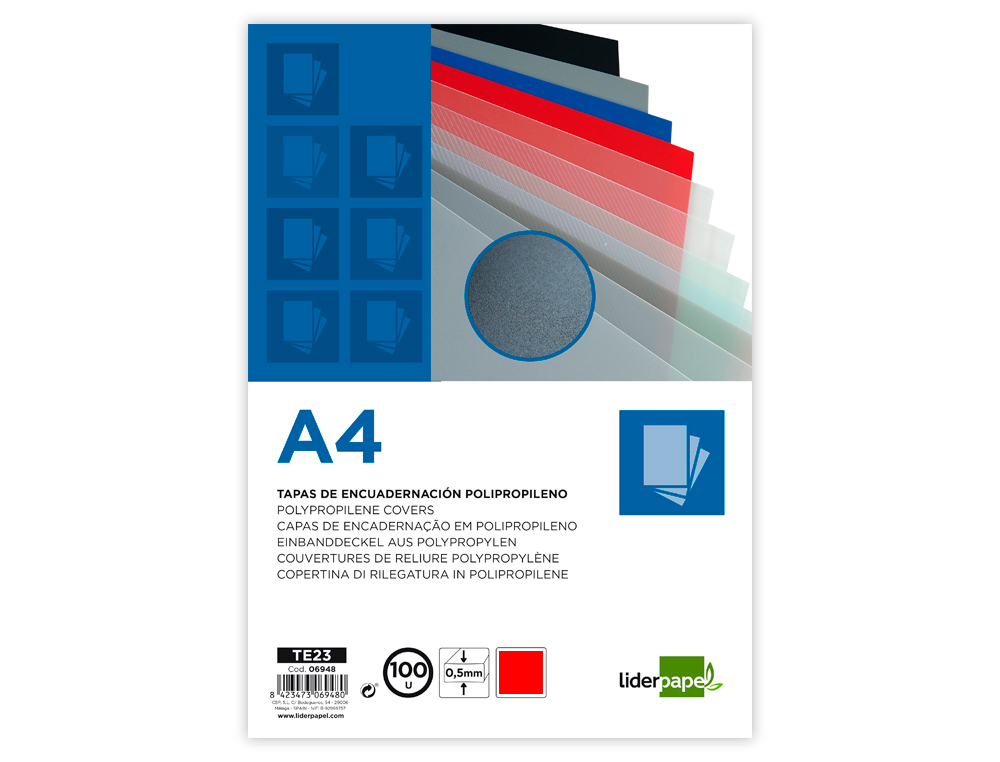 LIDERPAPEL - Tapa encuadernacion polipropileno A4 0.5mm rojo opaco paquete de 100 unidades (Ref. TE24)
