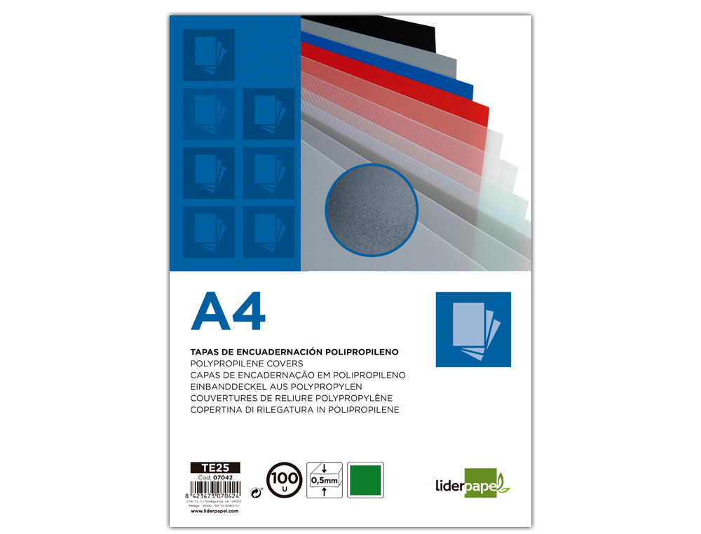 LIDERPAPEL - Tapa encuadernacion polipropileno A4 0.5mm verde opaco paquete de 100 unidades (Ref. TE25)