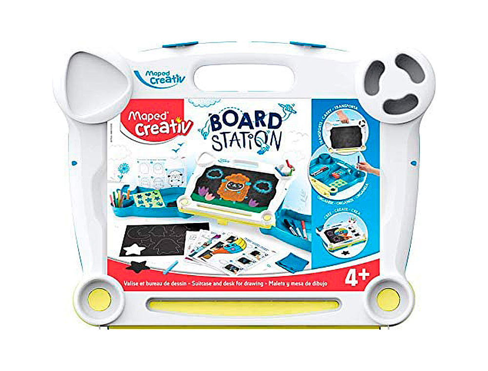 MAPED - Maletin creativ escritorio con pizarra doble cara actividades y dibujos borrables 26 piezas (Ref. 907025)