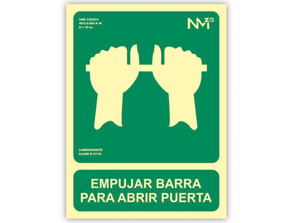 ARCHIVO 2000 - Pictograma empujar barra para abrir puerta pvc verde luminiscente 224x300 mm (Ref. 6170-01H VE)