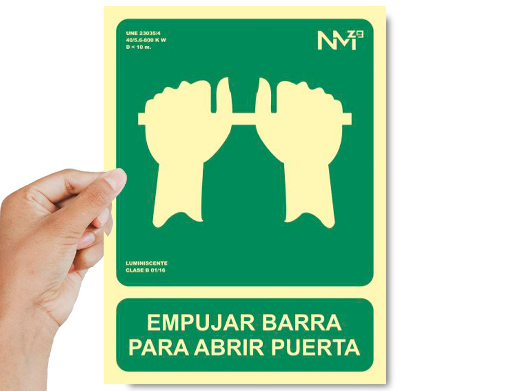 ARCHIVO 2000 - Pictograma empujar barra para abrir puerta pvc verde luminiscente 224x300 mm (Ref. 6170-01H VE)