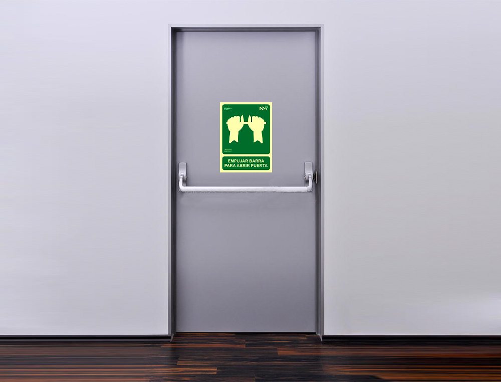 ARCHIVO 2000 - Pictograma empujar barra para abrir puerta pvc verde luminiscente 224x300 mm (Ref. 6170-01H VE)