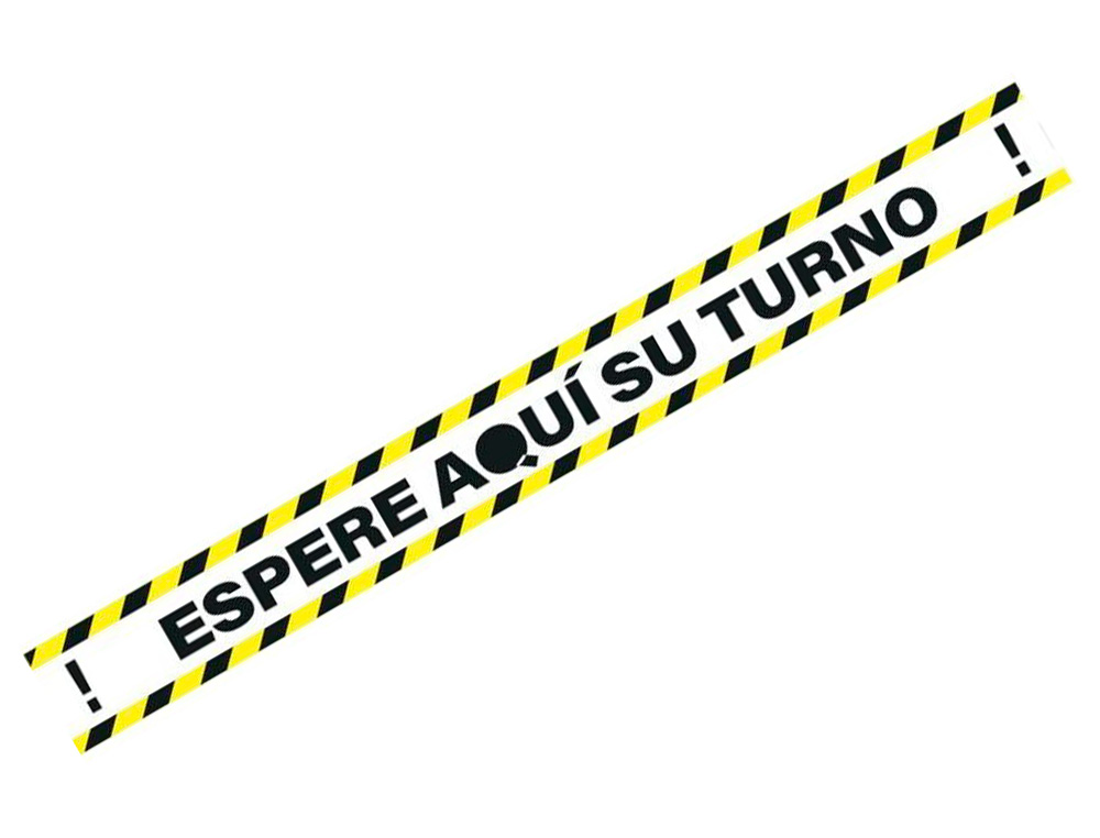 ARCHIVO 2000 - Pictograma espere su turno mantega la distancia de seguridad vinilo adhesivo amarillo 100x700 mm (Ref. NOBA81100 AM)