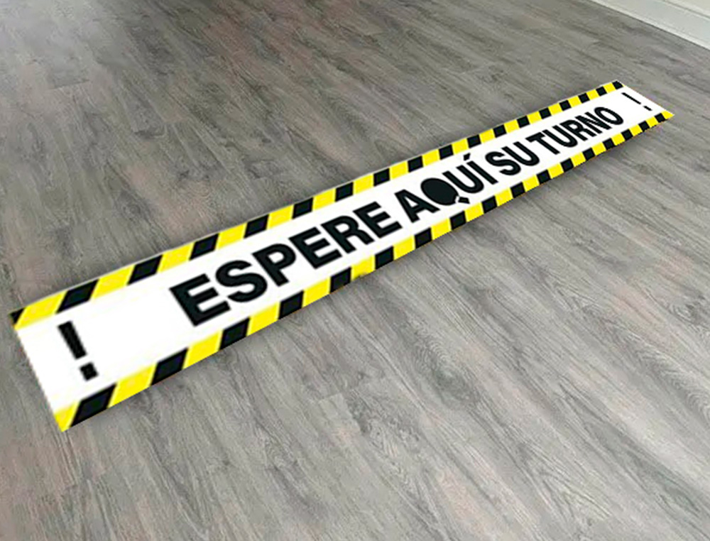 ARCHIVO 2000 - Pictograma espere su turno mantega la distancia de seguridad vinilo adhesivo amarillo 100x700 mm (Ref. NOBA81100 AM)