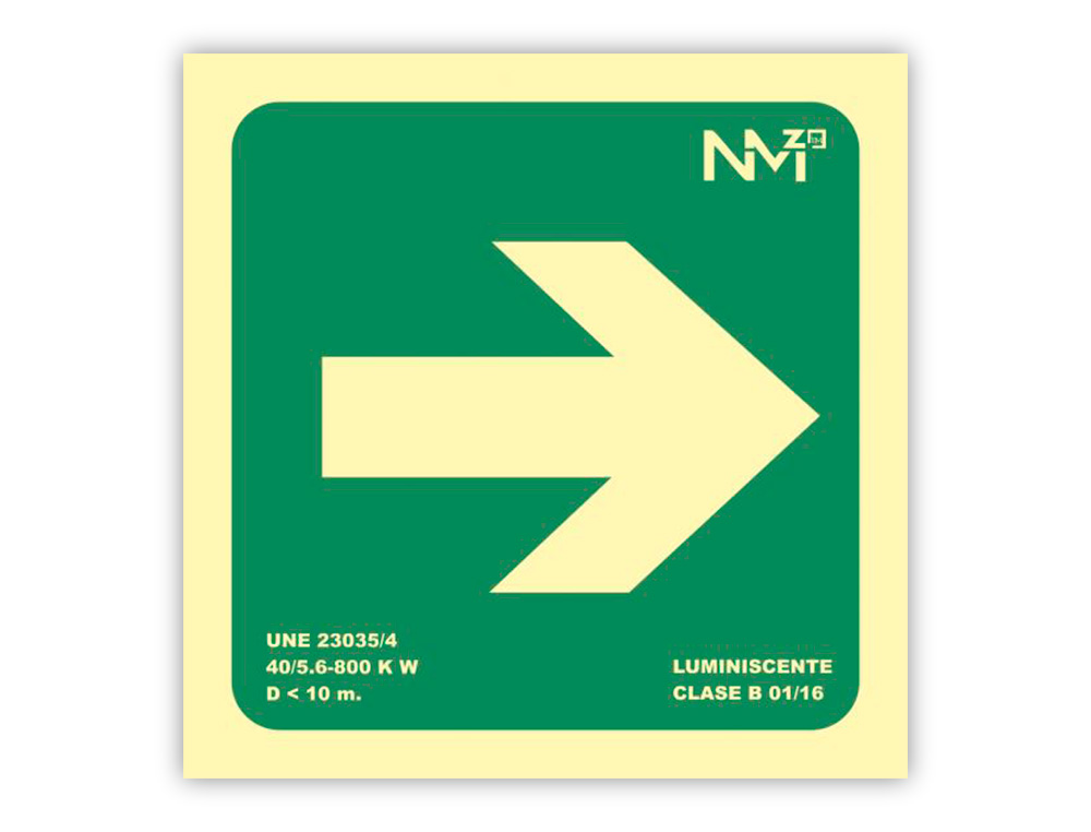 ARCHIVO 2000 - Pictograma flecha derecha pvc verde luminiscente 224x224 mm (Ref. 6170-10HD VE)