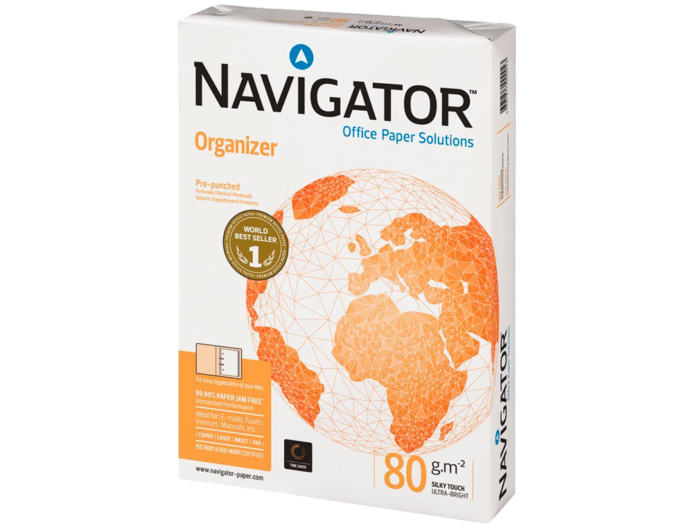 NAVIGATOR - Papel fotocopiadora din A4 80 gramos 2 taladros papel multiuso ink-jet y laser paquete de 500 hojas (Ref. NAV-80-2T)