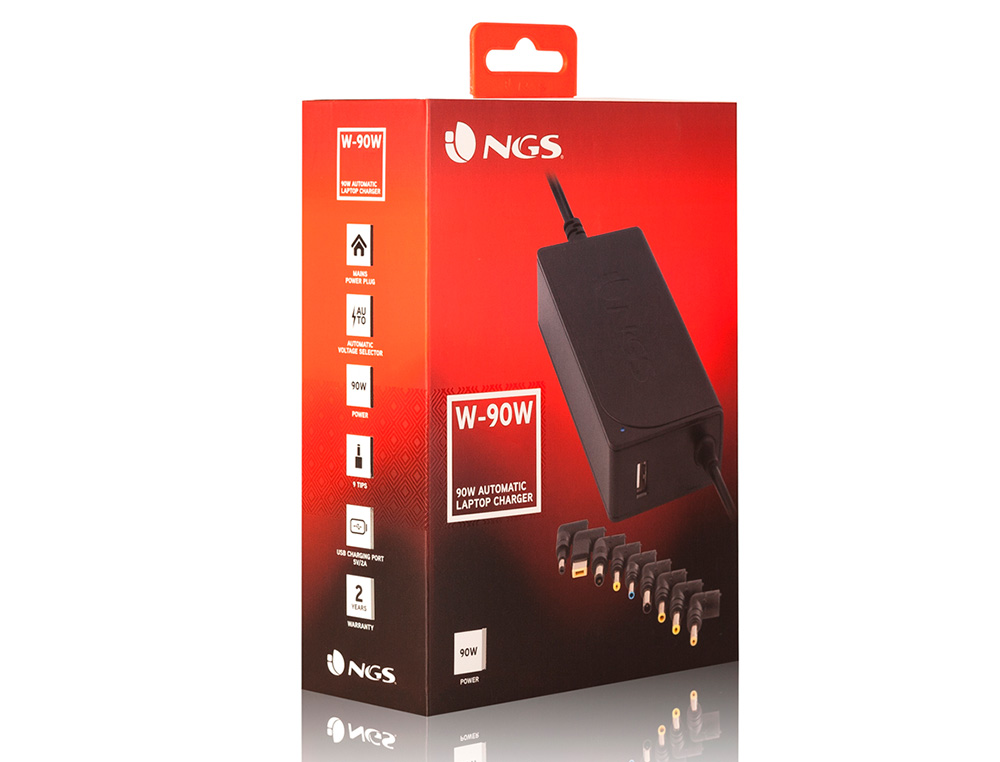NGS - Adaptador de corriente automatic 90w con 9 adaptadores y salida usb 2a (Ref. W-90)