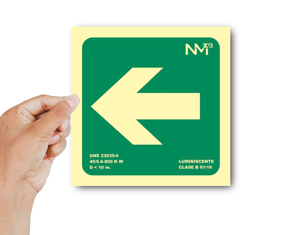 ARCHIVO 2000 - Pictograma flecha izquierda pvc verde luminiscente 224x224 mm (Ref. 6170-10HI VE)