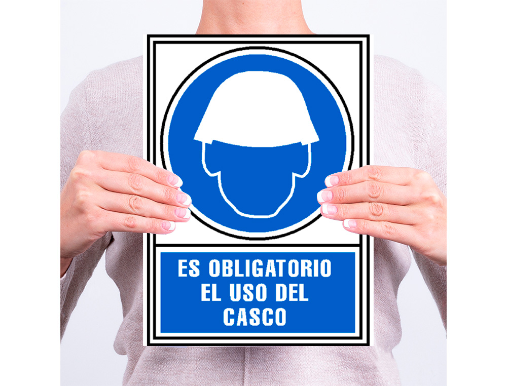 ARCHIVO 2000 - Pictograma obligatorio uso de casco pvc azul luminiscente 210x297 mm (Ref. 6173-01 AZ)