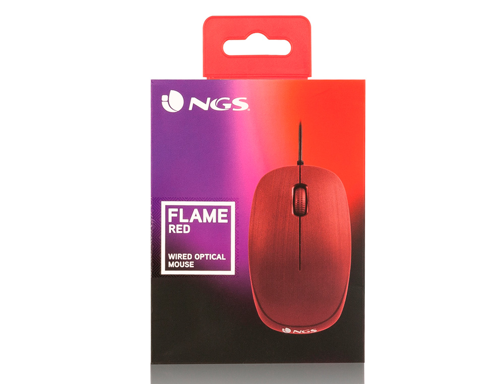 NGS - Raton wired flame optico con cable 1000 dpi ambidiestros usb color rojo (Ref. FLAMERED)