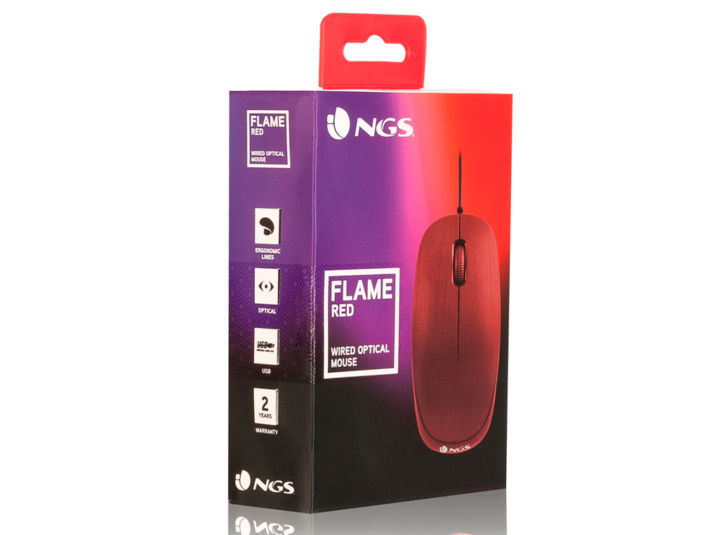 NGS - Raton wired flame optico con cable 1000 dpi ambidiestros usb color rojo (Ref. FLAMERED)
