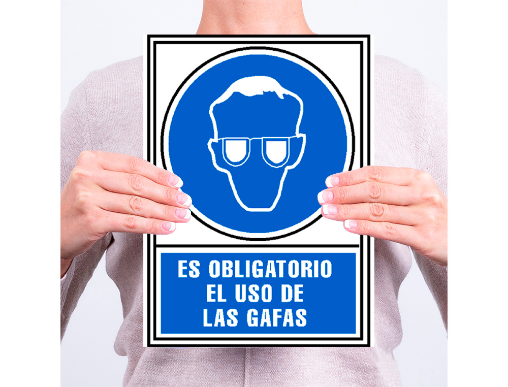 ARCHIVO 2000 - Pictograma obligatorio uso de gafas pvc azul luminiscente 210x297 mm (Ref. 6173-02 AZ)