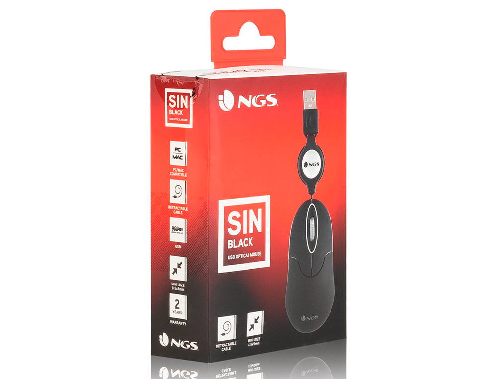 NGS - Raton wired sin 1000 dpi retractil 3 botones usb color negro (Ref. SINBLACK)