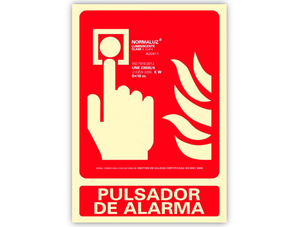 ARCHIVO 2000 - Pictograma pulsador de alarma pvc rojo luminiscente 210x300 mm (Ref. 6171-04H RJ)