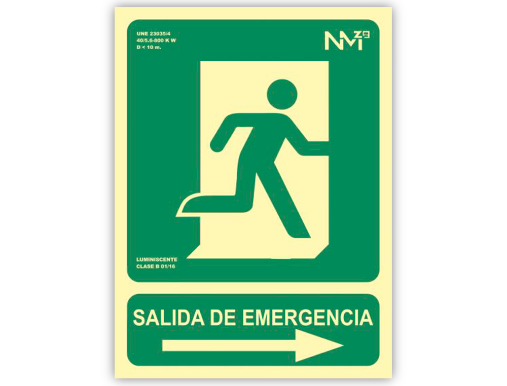 ARCHIVO 2000 - Pictograma salida de emergencia derecha pvc verde luminiscente 224x300 mm (Ref. 6170-04H VE)