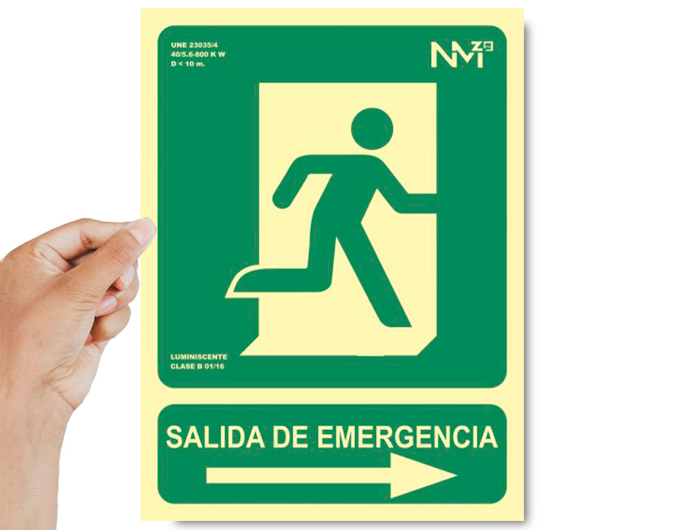 ARCHIVO 2000 - Pictograma salida de emergencia derecha pvc verde luminiscente 224x300 mm (Ref. 6170-04H VE)