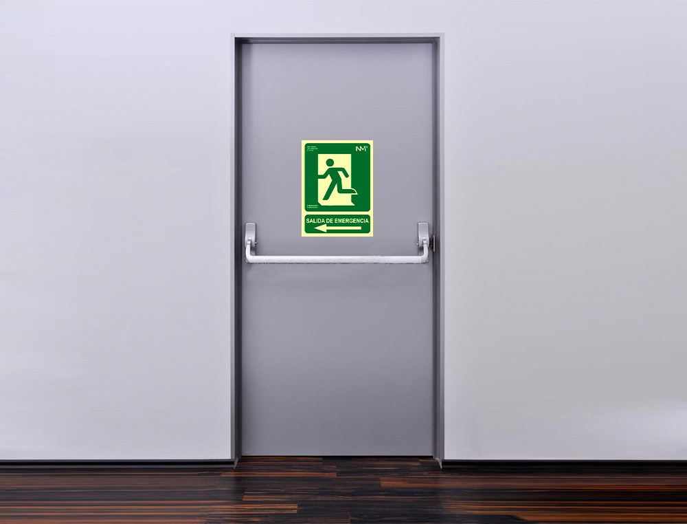 ARCHIVO 2000 - Pictograma salida de emergencia izquierda pvc verde luminiscente 224x300 mm (Ref. 6170-03H VE)