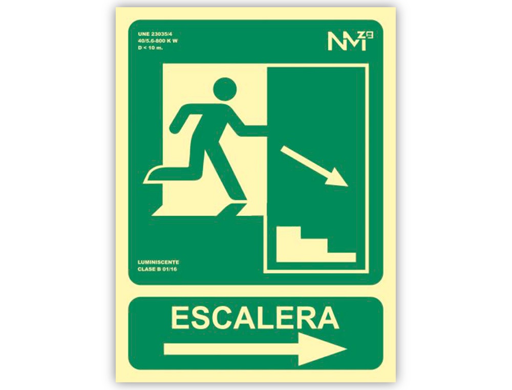 ARCHIVO 2000 - Pictograma salida emergencia escalera baja derecha pvc verde luminiscente 224x300 mm (Ref. 6170-12H VE)