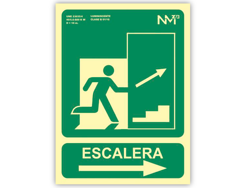 ARCHIVO 2000 - Pictograma salida emergencia escalera sube derecha pvc verde luminiscente 224x300 mm (Ref. 6170-14H VE)