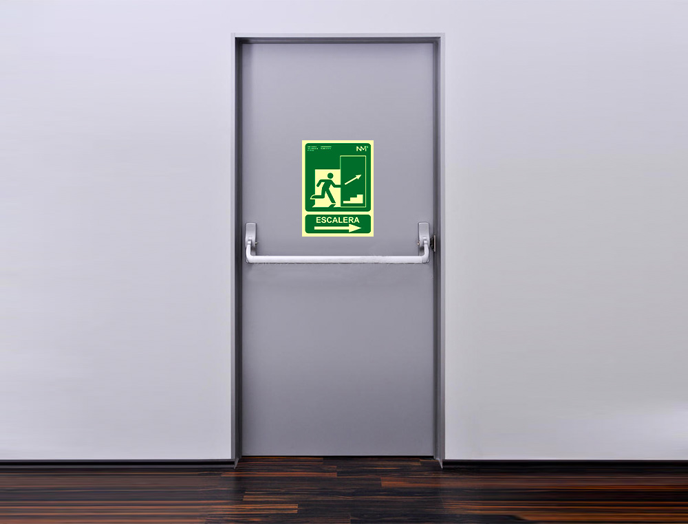 ARCHIVO 2000 - Pictograma salida emergencia escalera sube derecha pvc verde luminiscente 224x300 mm (Ref. 6170-14H VE)