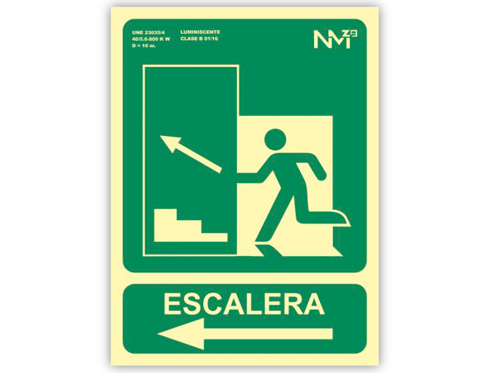 ARCHIVO 2000 - Pictograma salida emergencia escalera sube izquierda pvc verde luminiscente 224x300 mm (Ref. 6170-13H VE)