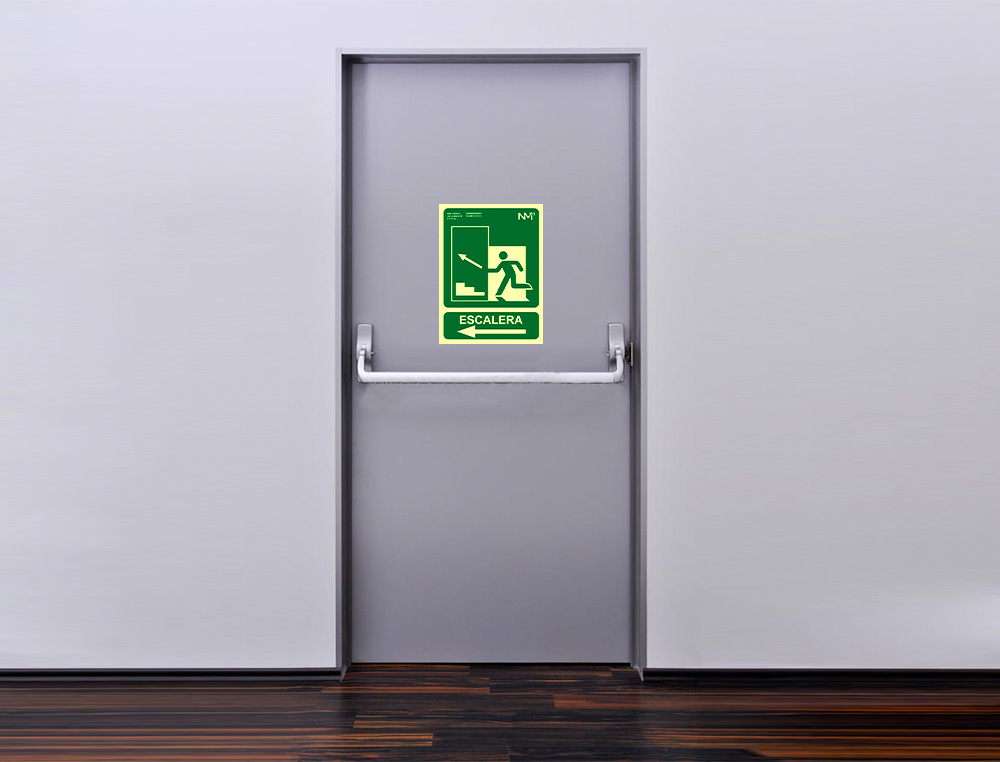 ARCHIVO 2000 - Pictograma salida emergencia escalera sube izquierda pvc verde luminiscente 224x300 mm (Ref. 6170-13H VE)