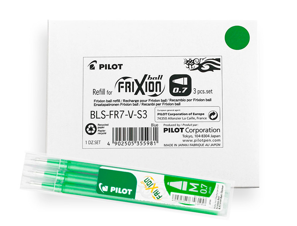PILOT - Recambio boligrafo frixion ball verde caja de 3 unidades (Ref. NRFXV)