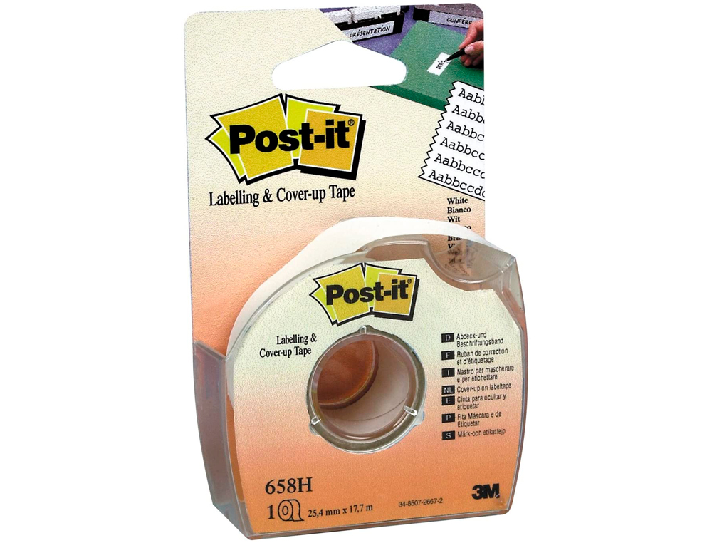 POST-IT - Cinta adhesiva 18x25 mm 6 lineas en portarrollos especial para ocultar y etiquetar (Ref. 658-HD)